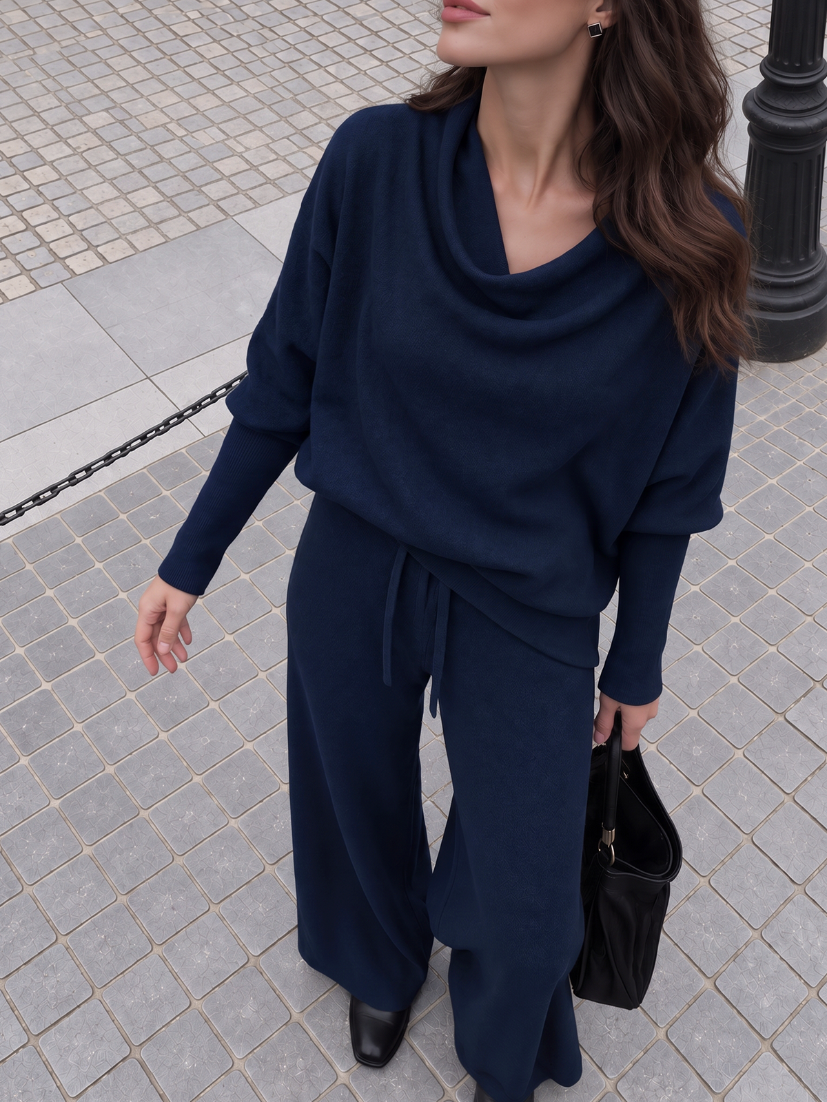 Cowl Neck Draped Knit Two‑Piece Set