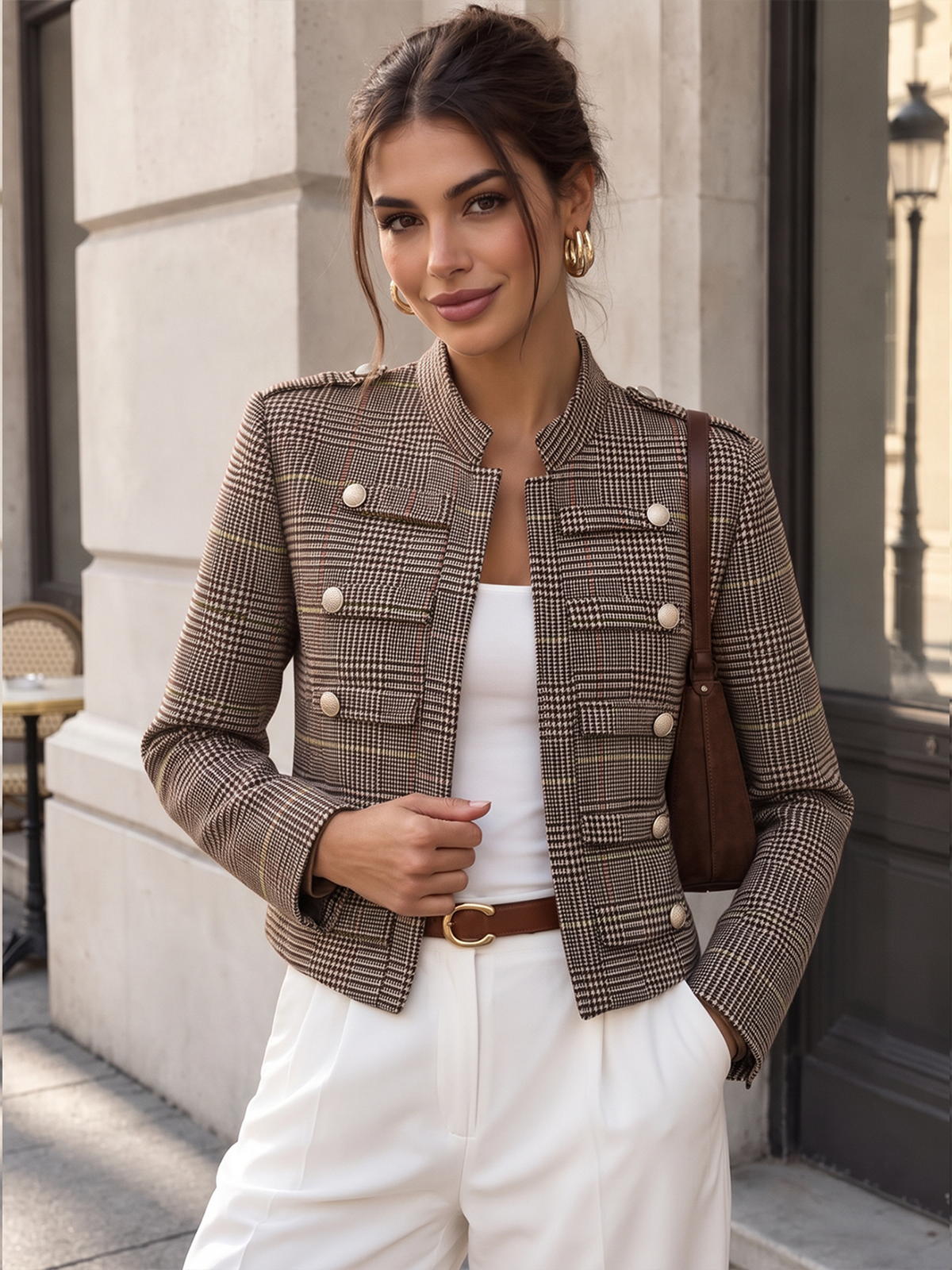 Napoleon Houndstooth Stand Collar Jacket