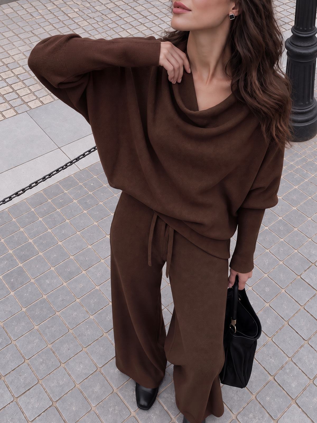 Cowl Neck Draped Knit Two‑Piece Set