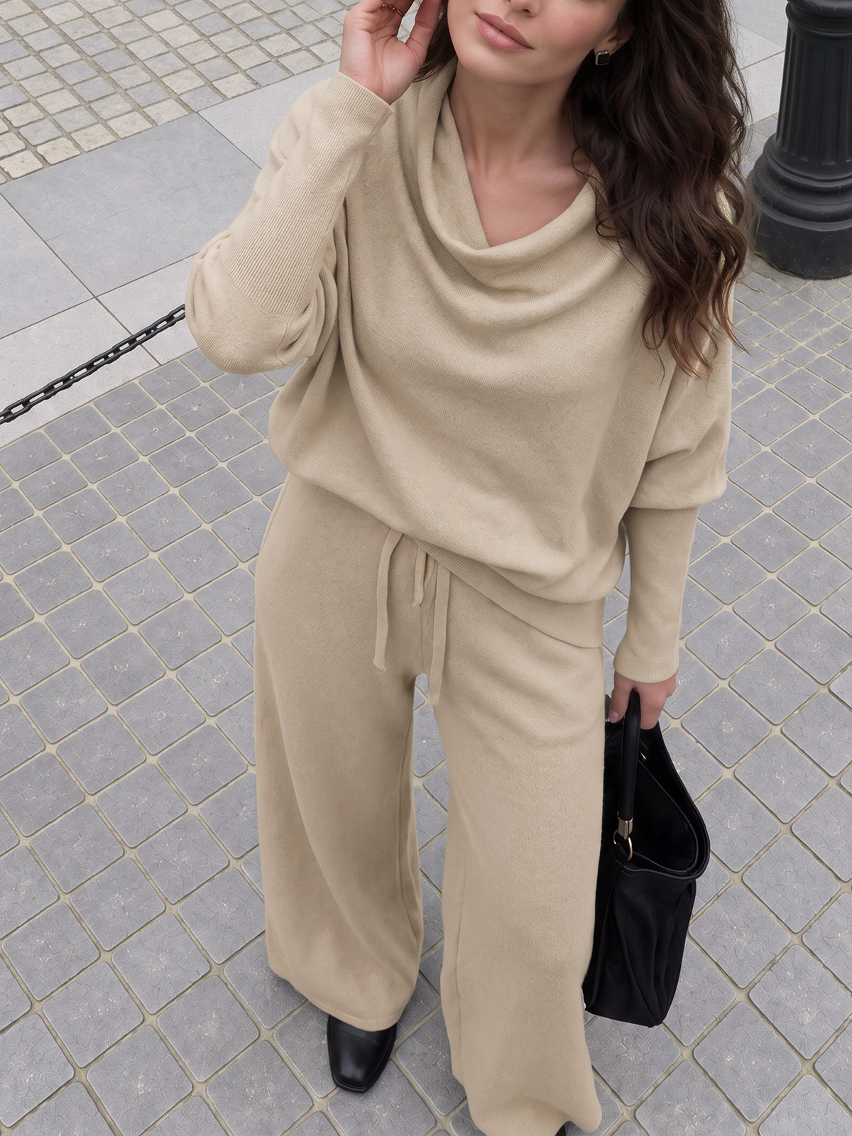 Cowl Neck Draped Knit Two‑Piece Set