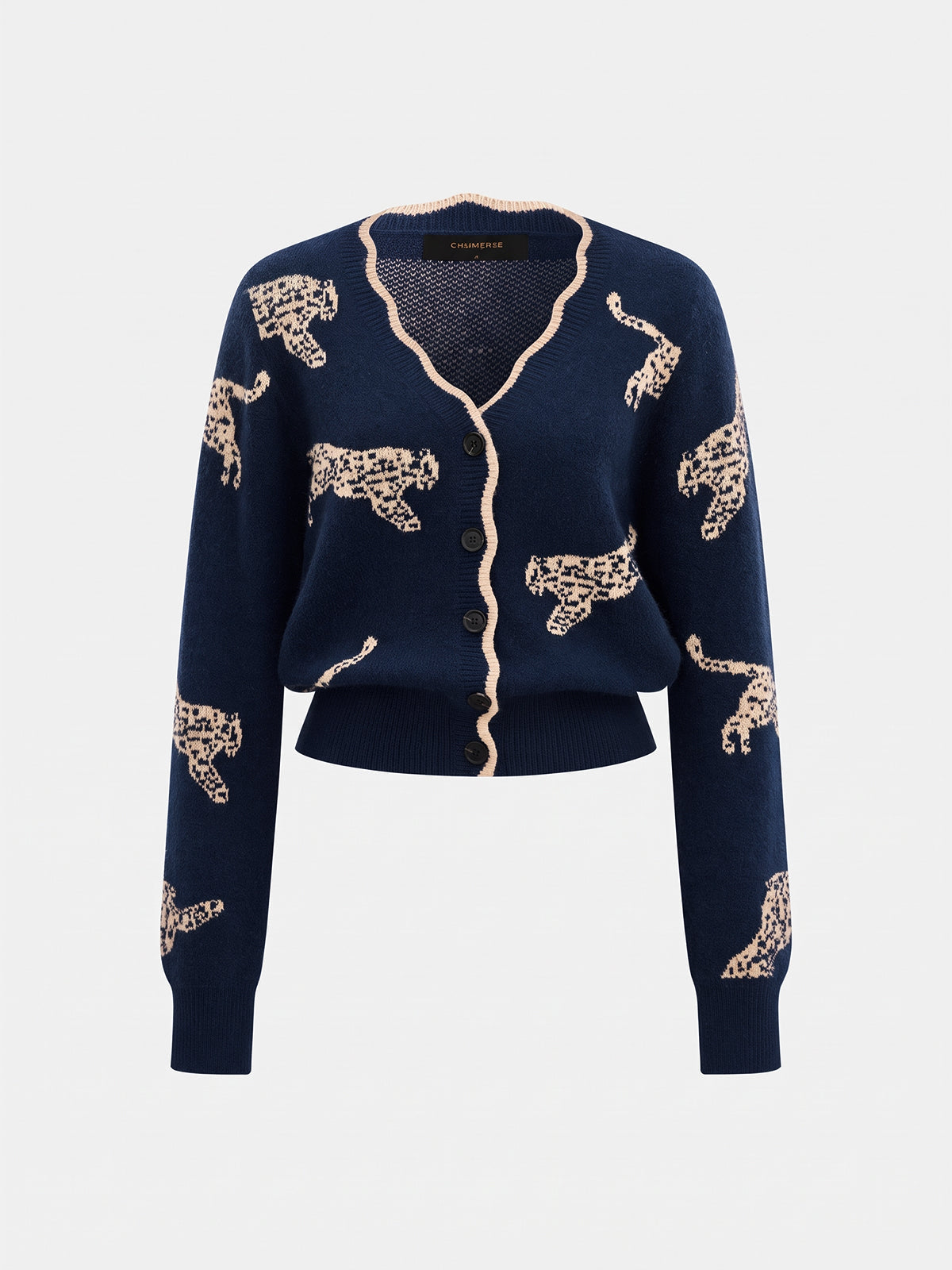 Leopard Jacquard V Neck Knit Cardigan