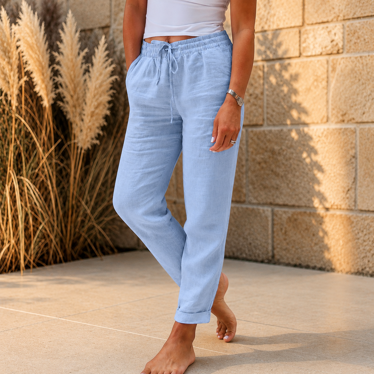 Verona Elastic Stretch Linen Pants