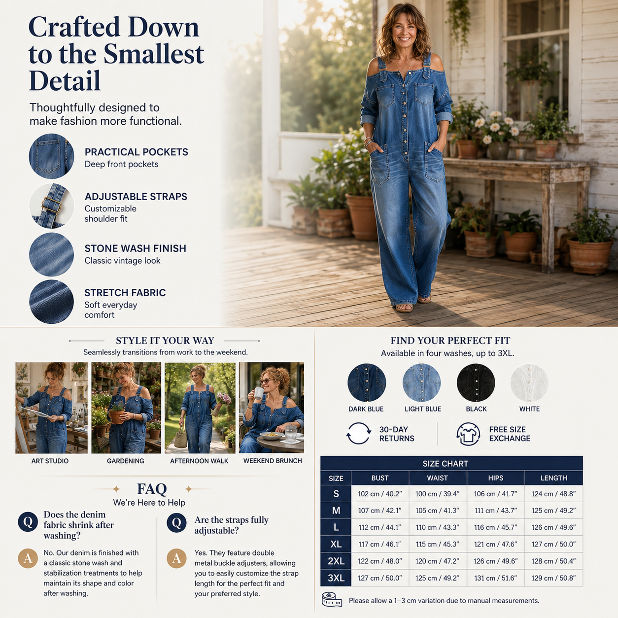 Wide-Leg Loose Jumpsuit with Pockets
