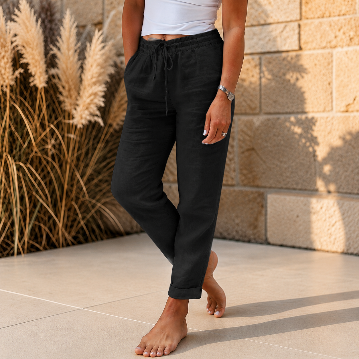 Verona Elastic Stretch Linen Pants
