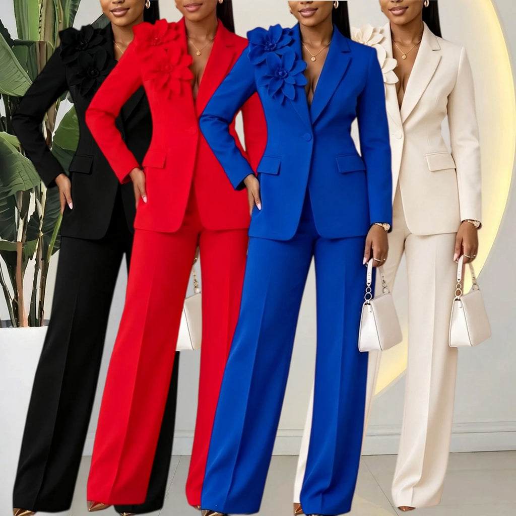 Elena™ | Elegant 2-Piece Blazer & Wide-Leg Pants Set