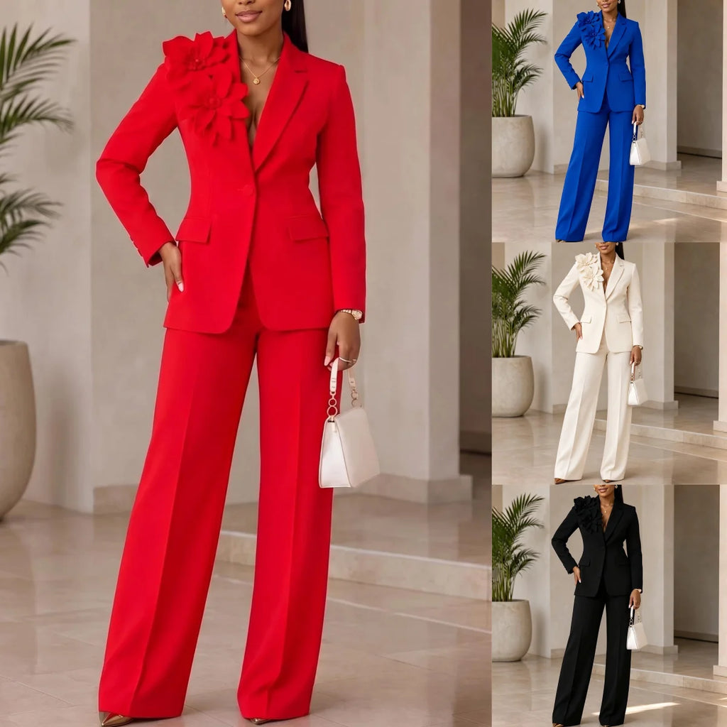 Elena™ | Elegant 2-Piece Blazer & Wide-Leg Pants Set
