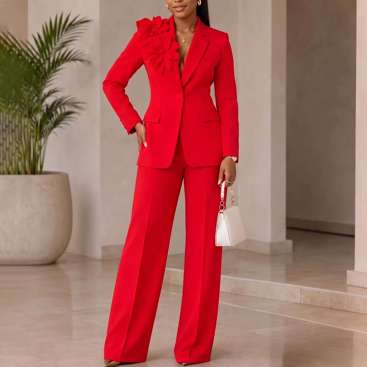 Elena™ | Elegant 2-Piece Blazer & Wide-Leg Pants Set