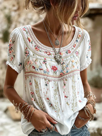 Women's Retro Floral Pattern Casual T-shirt