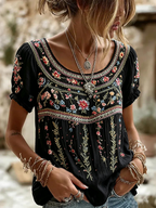 Women's Retro Floral Pattern Casual T-shirt