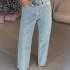 Rhinestone-Embellished Straight-Leg Jeans