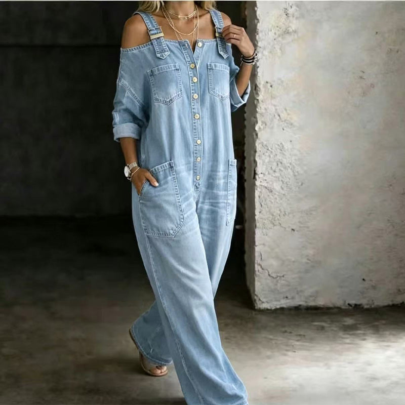 Wide-Leg Loose Jumpsuit with Pockets