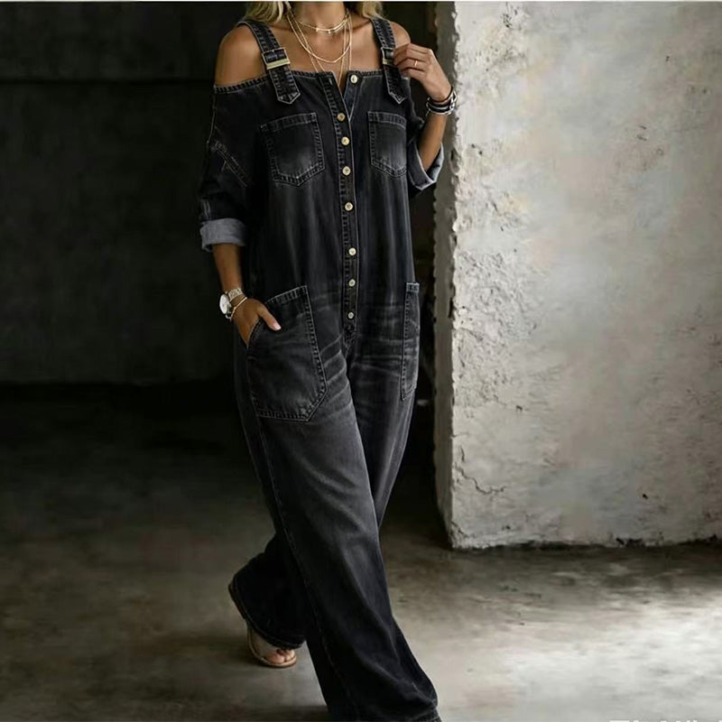 Wide-Leg Loose Jumpsuit with Pockets
