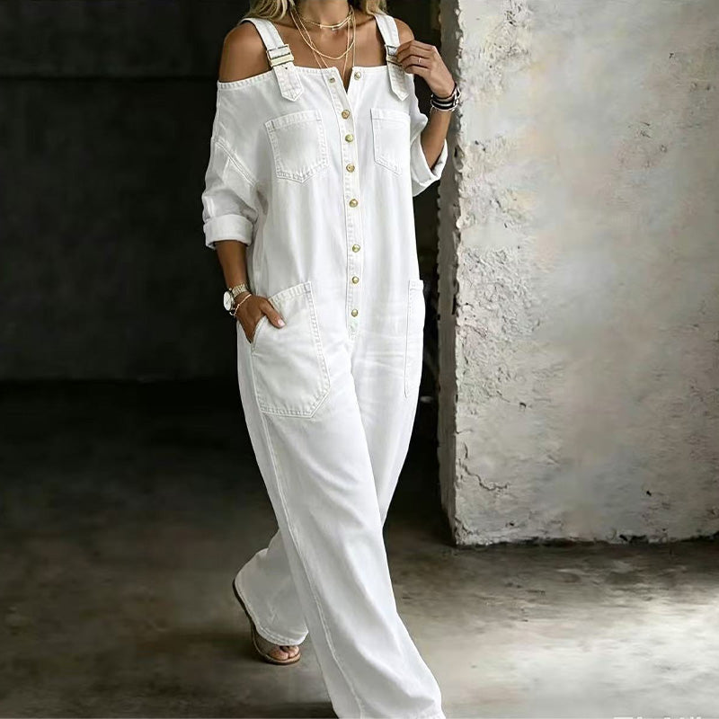 Wide-Leg Loose Jumpsuit with Pockets