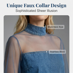 Denim Dress with Lantern Sleeves and a Mock Neck