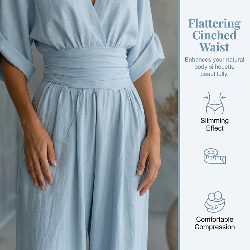 Women's Loose-Fit High-Waisted Jumpsuit with a V-Neck