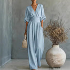 Women's Loose-Fit High-Waisted Jumpsuit with a V-Neck