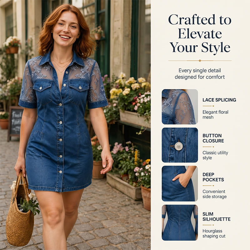The Dress Everyone Will Ask You About ✨A flattering mix of denim texture and feminine lace details, designed to make you look effortlessly stylish for dates, parties, and weekend outings.